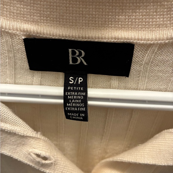 Banana Republic Cream Ribbed Polo Long Sleeve Top 100% Extra Fine Merino Wool - Picture 3 of 6